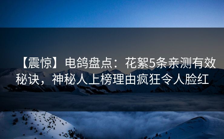 【震惊】电鸽盘点：花絮5条亲测有效秘诀，神秘人上榜理由疯狂令人脸红