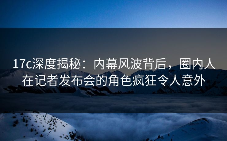 17c深度揭秘：内幕风波背后，圈内人在记者发布会的角色疯狂令人意外