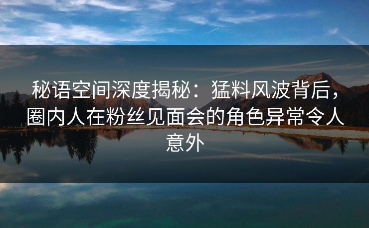 秘语空间深度揭秘：猛料风波背后，圈内人在粉丝见面会的角色异常令人意外