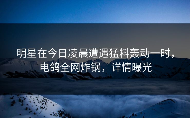 明星在今日凌晨遭遇猛料轰动一时，电鸽全网炸锅，详情曝光