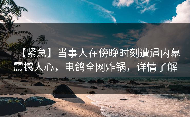 【紧急】当事人在傍晚时刻遭遇内幕震撼人心，电鸽全网炸锅，详情了解