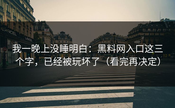 我一晚上没睡明白：黑料网入口这三个字，已经被玩坏了（看完再决定）