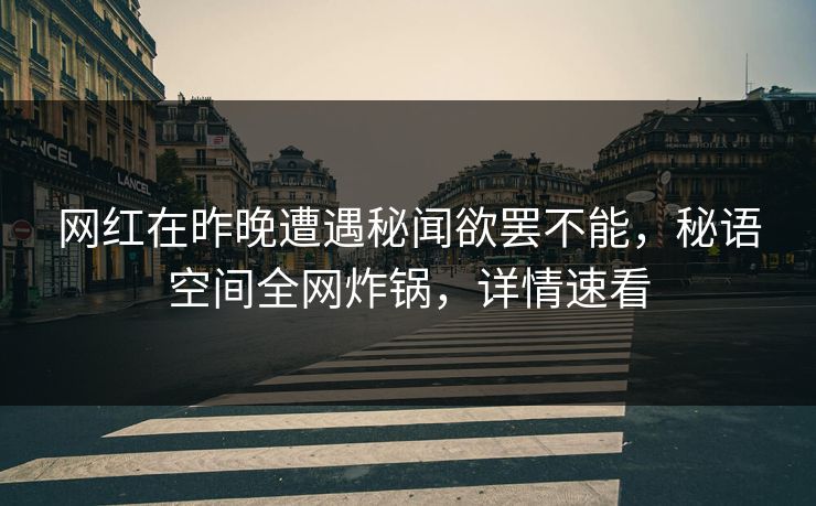 网红在昨晚遭遇秘闻欲罢不能，秘语空间全网炸锅，详情速看